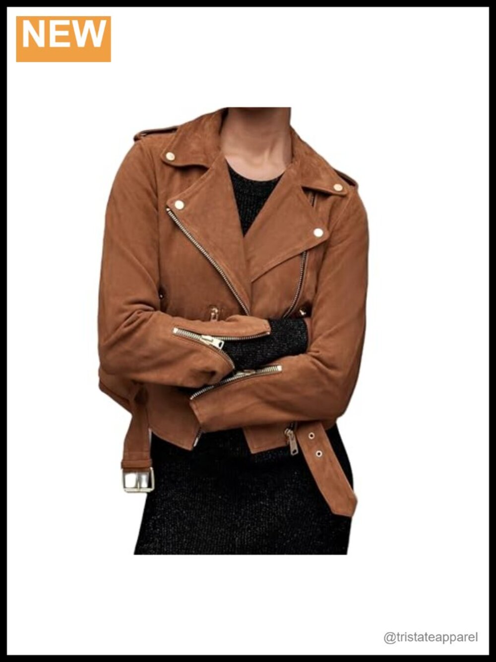 Genuine Suede Leather Jacket Women Retro Western Fringe Biker Motorcycle Coat